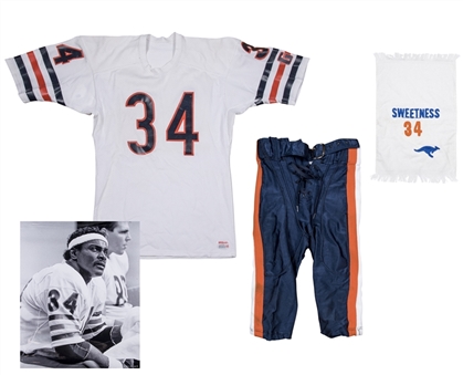 1984-87 Walter Payton Game Used Chicago Bears Road Uniform - Jersey, Pants and "Sweetness" Towel (MEARS A10, Bears Equipment Manager LOA)